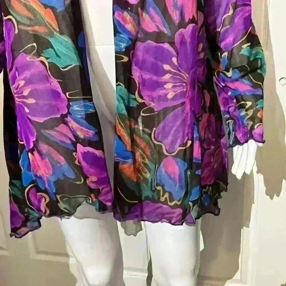 Oscar de la Renta Womens Medium Swimwear Swim Cover Up Sheer Psychedelic Vintage